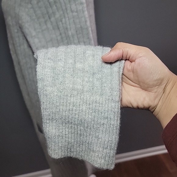 Max Studio Gray Black Herringbone Open Front Long Cardigan Sweater Size L - Picture 3 of 6